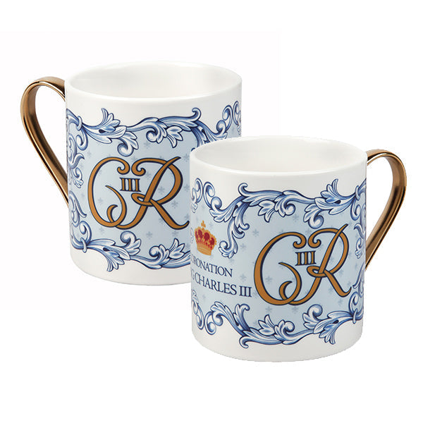 King Charles III Regalia Light Blue Gold Handle Mug